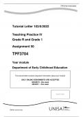 Tutorial Letter 103/0/2022 Teaching Practice IV Grade R and Grade 1 Assignment 50
