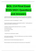 BIOL 214 Final Exam 2020/2021 Questions and Answers