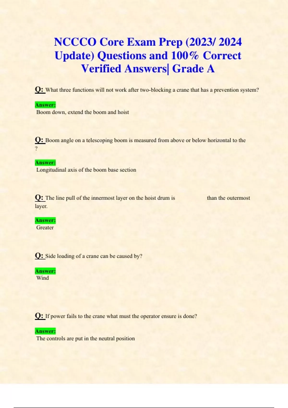 Nccco Core Exam Prep 2023 2024 Update Questions And 100 Correct