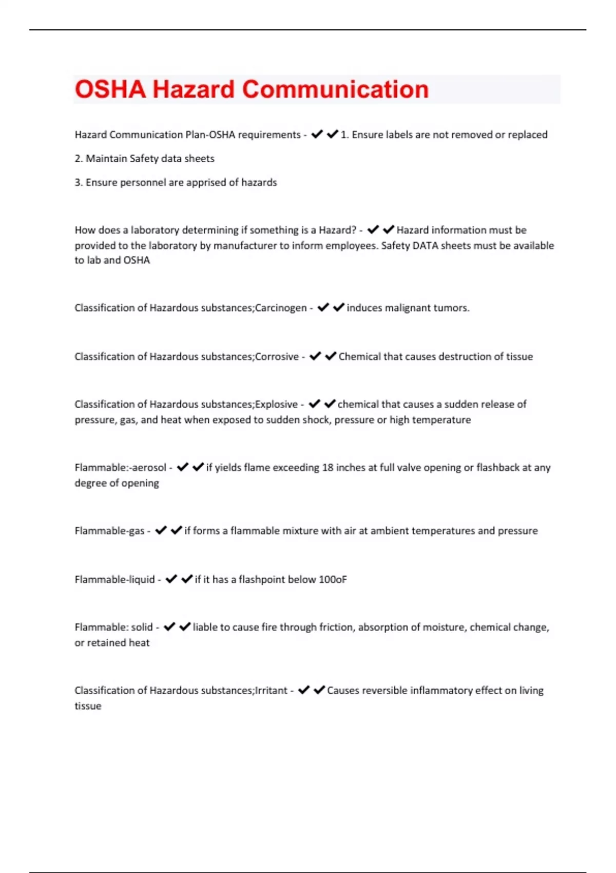 OSHA Hazard Communication Questions and Answers(A+ Solution guide