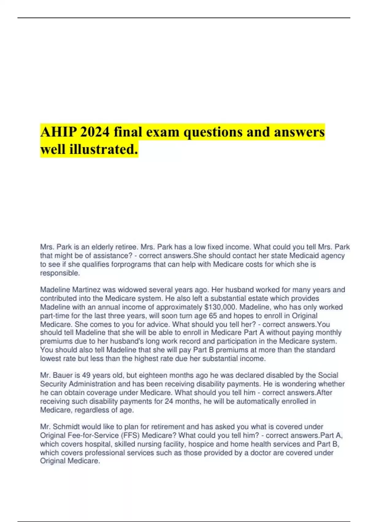 AHIP 2024 Final Exam With CORRECT ANSWERS 2023/2024 100, 50 OFF