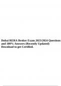 Dubai RERA Broker Exam 2023/2024 Questions and 100% Answers (Recently Updated) Download to get Certified.