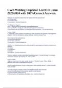 CWB Welding Inspector Exam Questions and 100&percnt;Verified Answers Latest & CWB Welding Inspector Level III Exam 2023&sol;2024 with 100&percnt;Correct Answers&period;