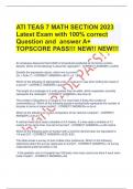 ATI TEAS 7 MATH SECTION 2023 Latest Exam with 100% correct Question and  answer A+ TOPSCORE PASS!!! NEW!! NEW!!!