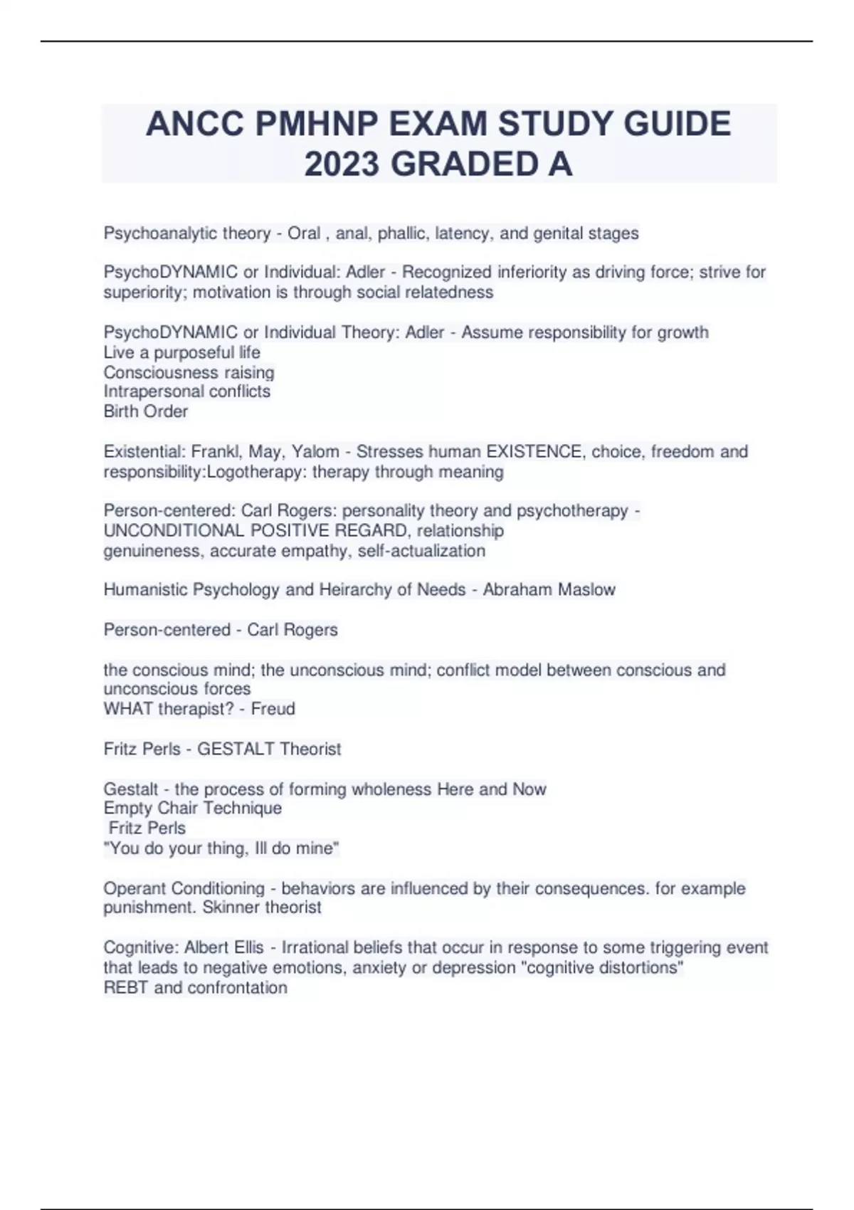 ANCC PMHNP EXAM STUDY GUIDE 2023 GRADED A Stuvia US