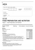 AQA GCSE FOOD PREPARATION AND NUTRITION Paper 1	JUNE 2023 QUESTION PAPER: Food Preparation and Nutrition