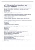 APHR PRATICE TEST QUESTIONS AND ANSWERS 2022