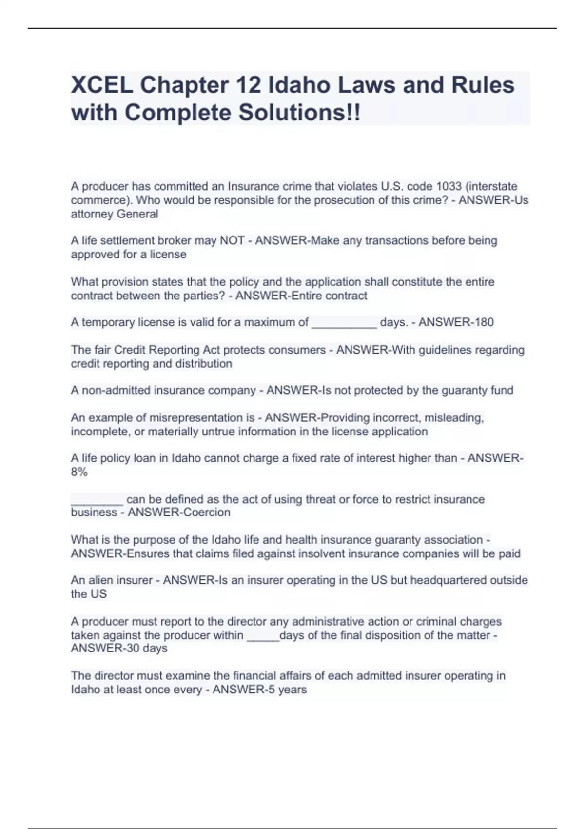 Idaho Statutes, Rules, and Regulations Common to All Lines (CH.6) with