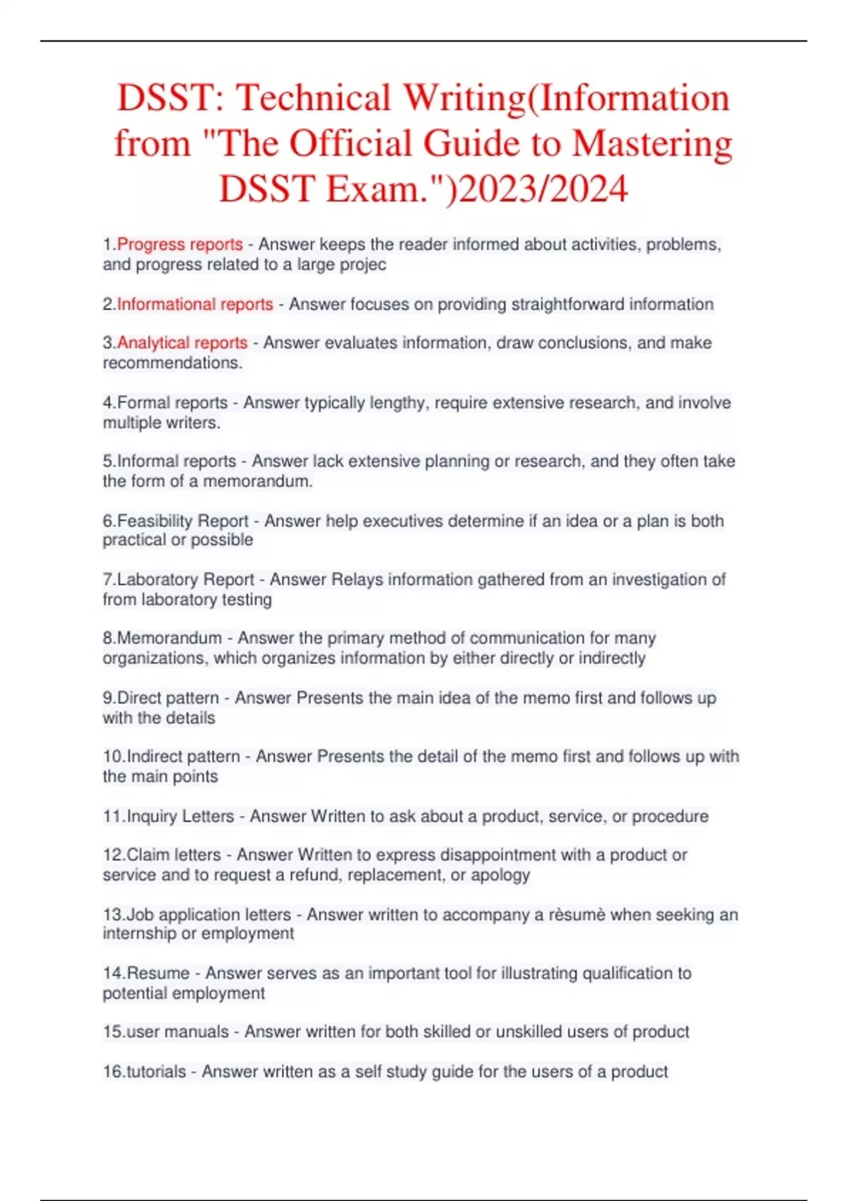 DSST: Technical Writing(Information from "The Official Guide to ...