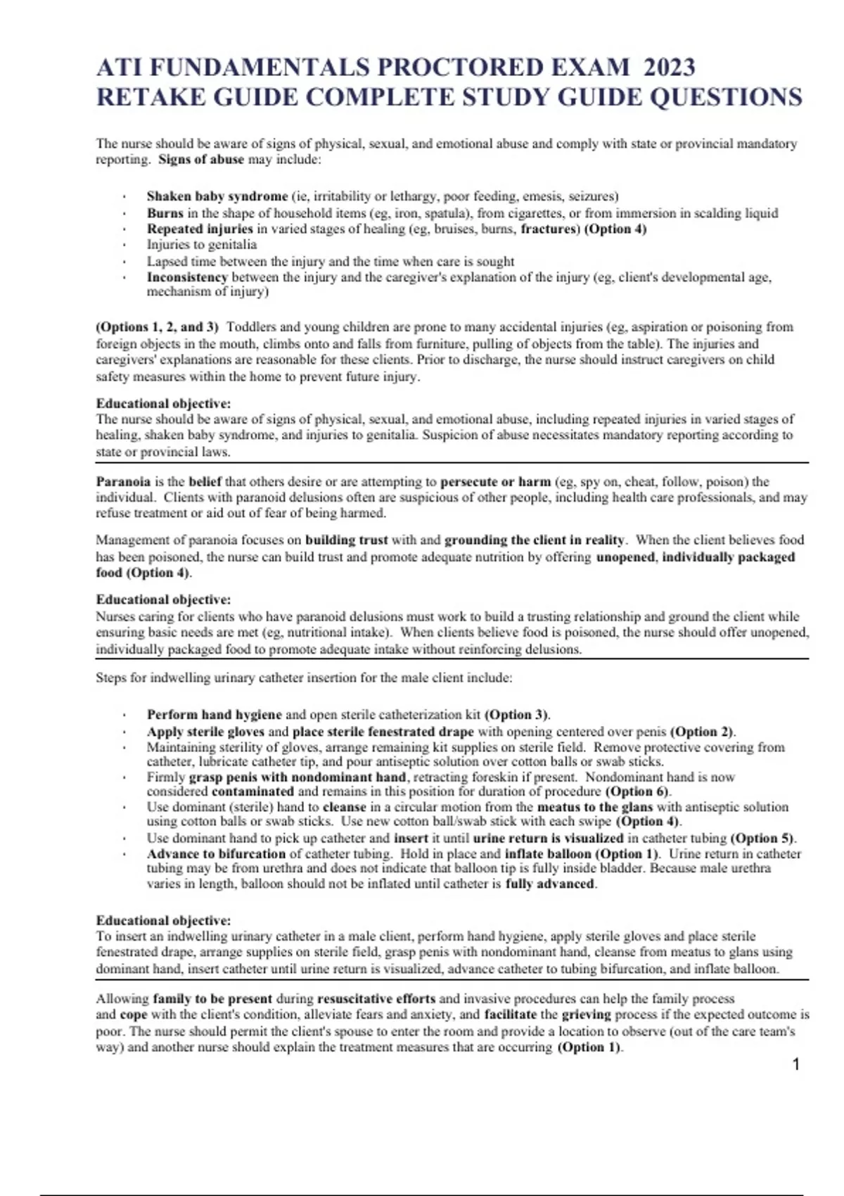 ATI FUNDAMENTALS PROCTORED EXAM 2023 RETAKE GUIDE COMPLETE STUDY GUIDE ...