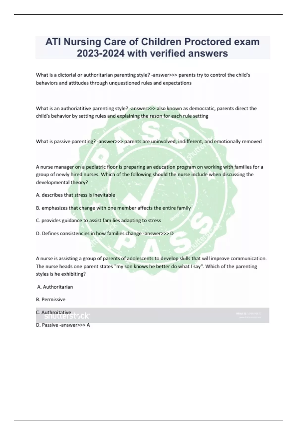 ATI Nursing Care of Children Proctored exam with verified answers - ATI ...