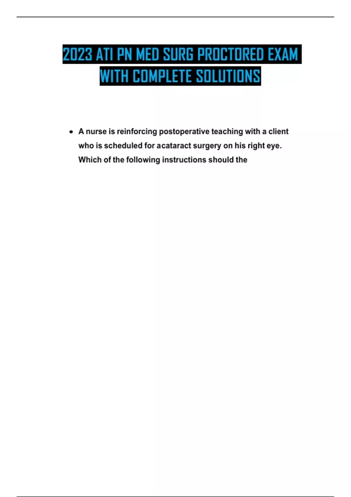 2023 ATI PN MED SURG PROCTORED EXAM WITH COMPLETE SOLUTIONS - Stuvia UK