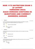 NUR 1172 NUTRITION EXAM 3 {2 LATEST VERSIONS 2023) EACH VERSION CONTAINS 50  QUESTIONS AND CORRECT ANSWERS| AGRADE