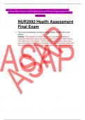 NUR 2092 / NUR2092HEALTH ASSESSMENT FINAL EXAM BRAND NEW Q&A INCLUDED OVER 130 QUESTIONS WITH 100% CORRECT ANSWERS