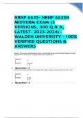 NRNP 6635- NRNP 6635N MIDTERM EXAM &lpar;3 VERSIONS&comma; 300 Q & A&comma; LATEST- 2023-2024&rpar; - WALDEN UNIVERSITY - 100&percnt; VERIFIED QUESTIONS & ANSWERS