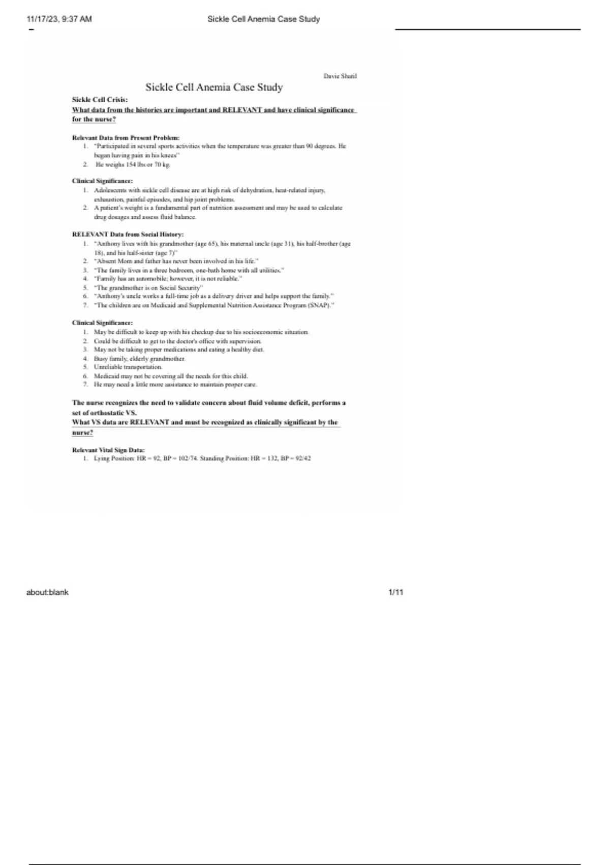 Sickle Cell Anemia Case Study - Sickle Cell Anemia Case Study - Stuvia US