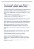 Fundamentals of Insurance - Chapter 1 Questions & Answers 100&percnt; Correct