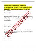 NURS 6521 Week-1 Quiz, Advanced Pharmacology, Walden University 2023 Latest Upgraded Topscore Exam 100% Highgrade
