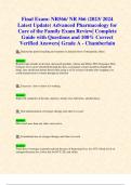 Final Exam: NR566/ NR 566 (2023/ 2024 Latest Update) Advanced Pharmacology for Care of the Family Exam Review| Complete Guide with Questions and 100% Correct Verified Answers| Grade A - Chamberlain