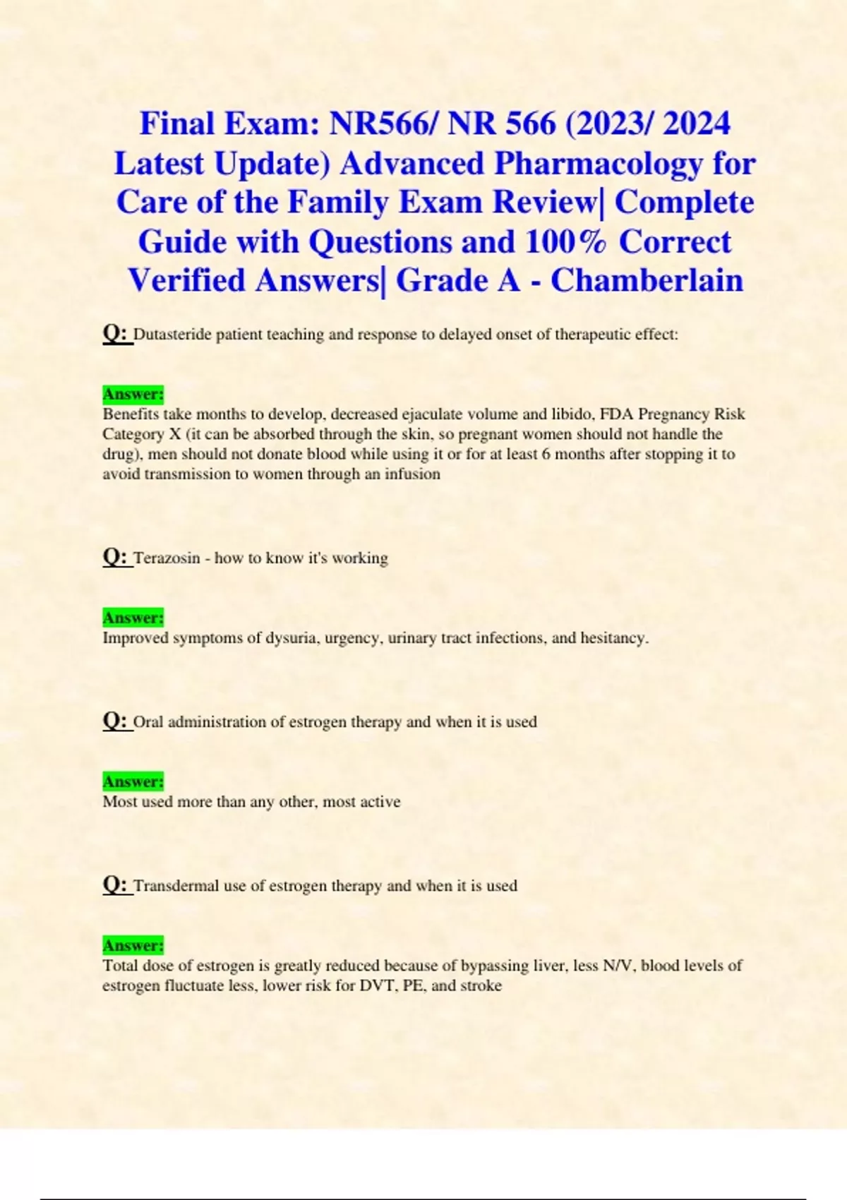 Final Exam: NR566/ NR 566 (2023/ 2024 Latest Update) Advanced ...