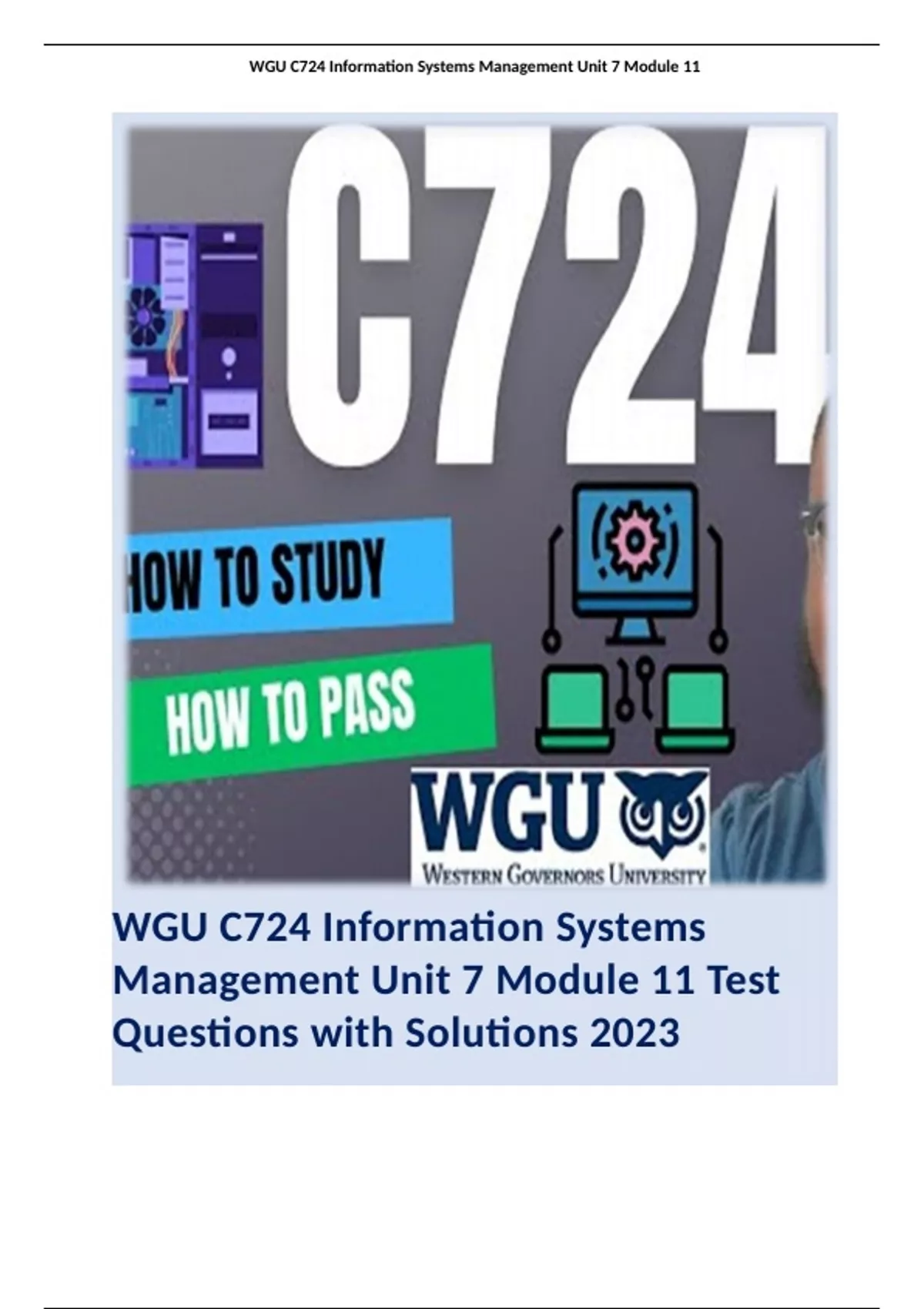 WGU C724 Information Systems Management Unit 7 Module 11 Test Questions ...