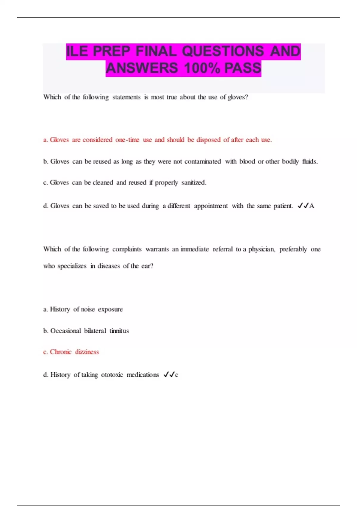 Phale Question. Answer LE PREP FINAL QUESTIONS AND ANSWERS 100% PASS - ILE 1, Unit 6 - Stuvia US