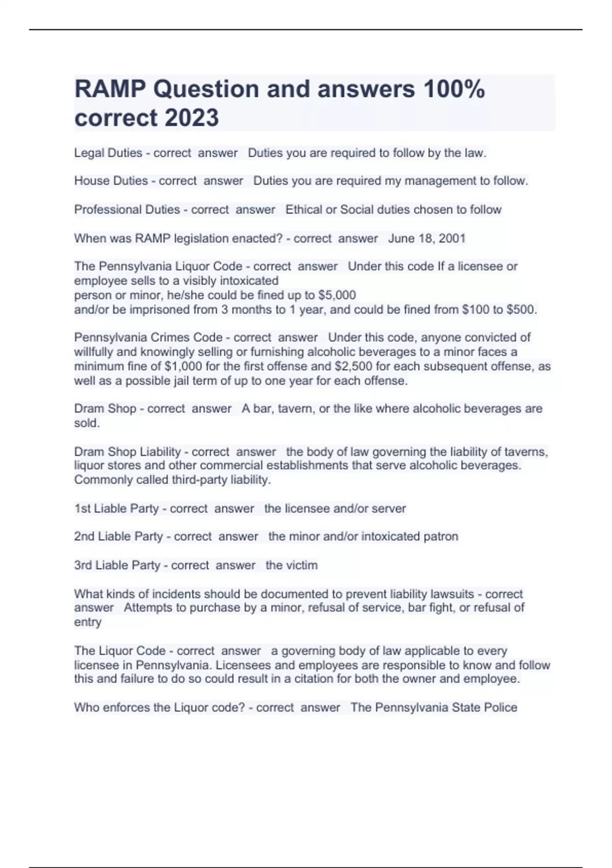 RAMP Question and answers 100 correct 2023/2024 Ramp Stuvia US