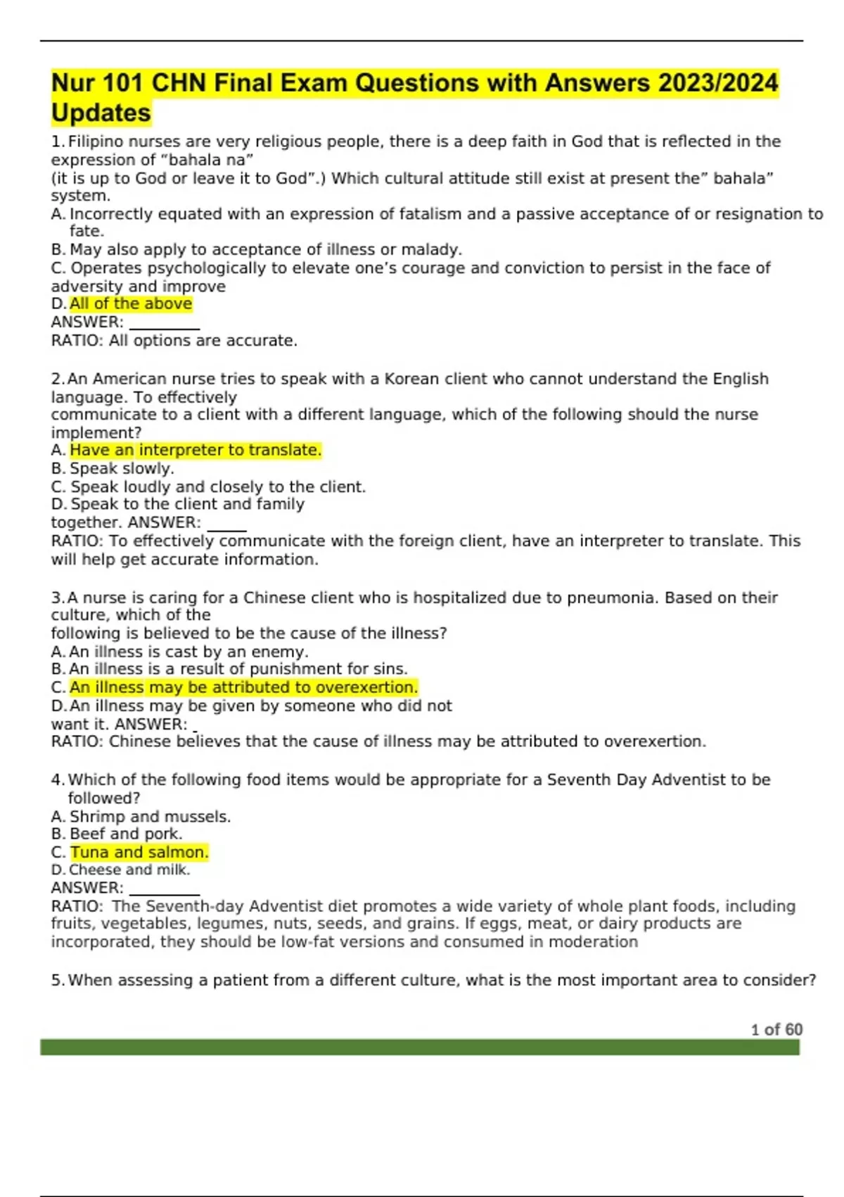 Nur 101 CHN Final Exam Questions with Answers 2023/2024 Updates - Nur ...