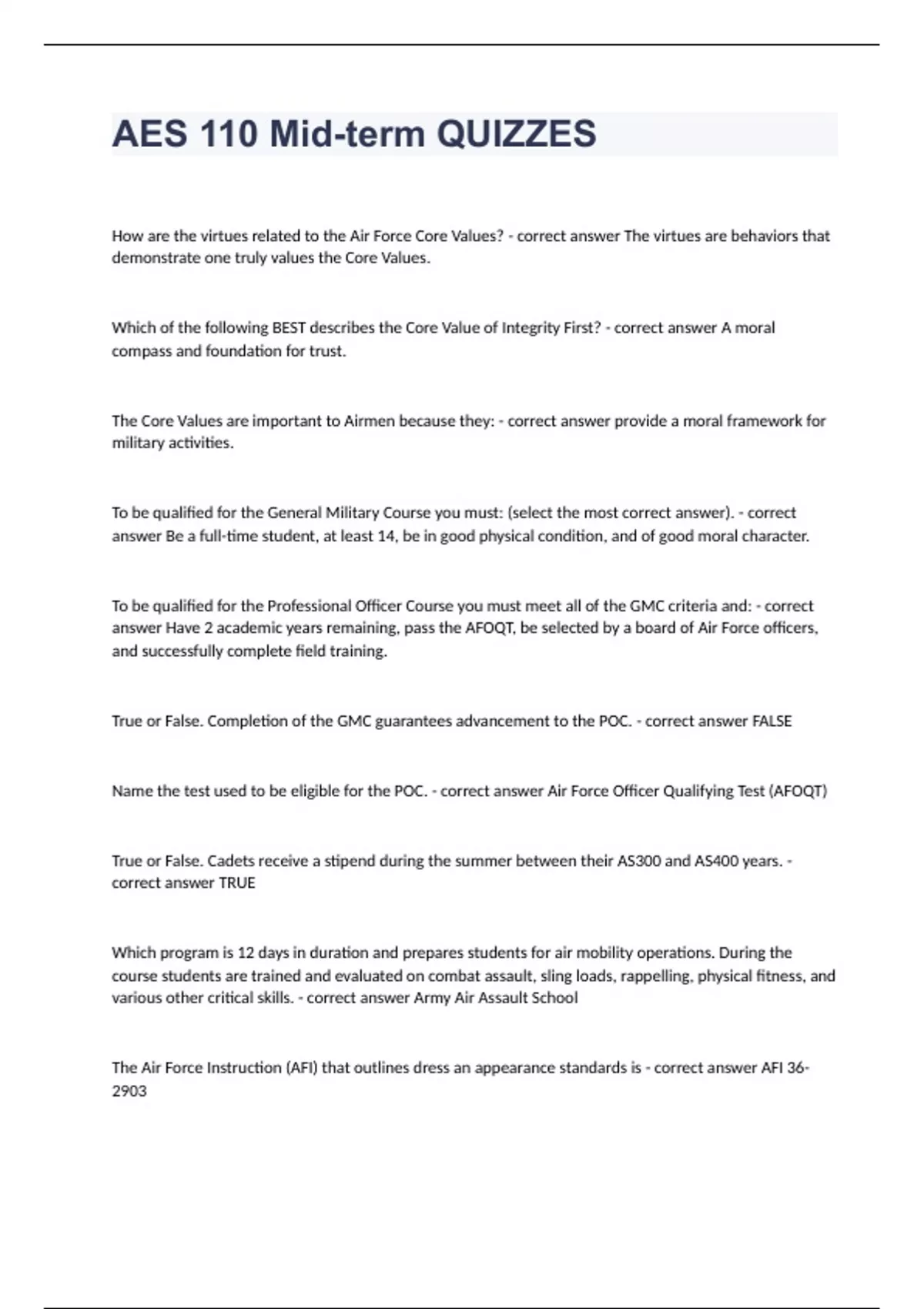 AES 110 Midterm QUIZZES with correct answers 2023/2024 AES Stuvia US