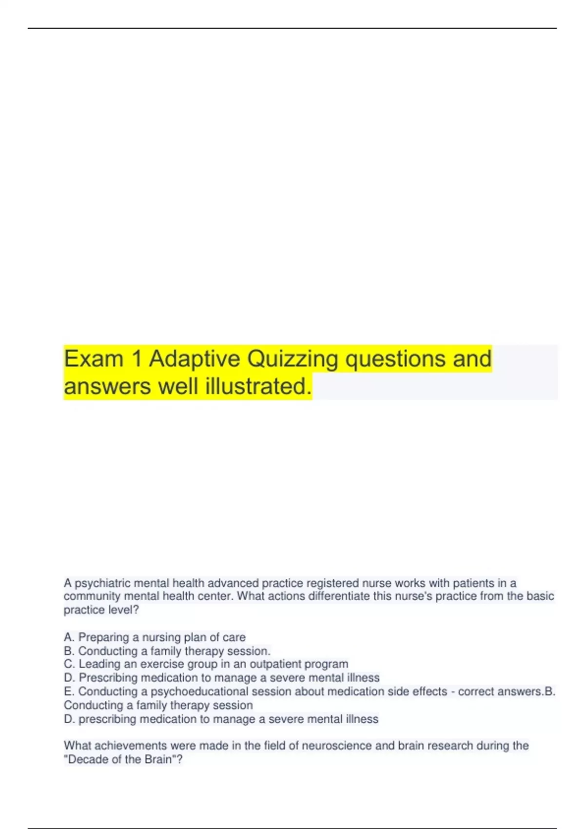Exam 1 Adaptive Quizzing questions and answers well illustrated Adaptive Stuvia US
