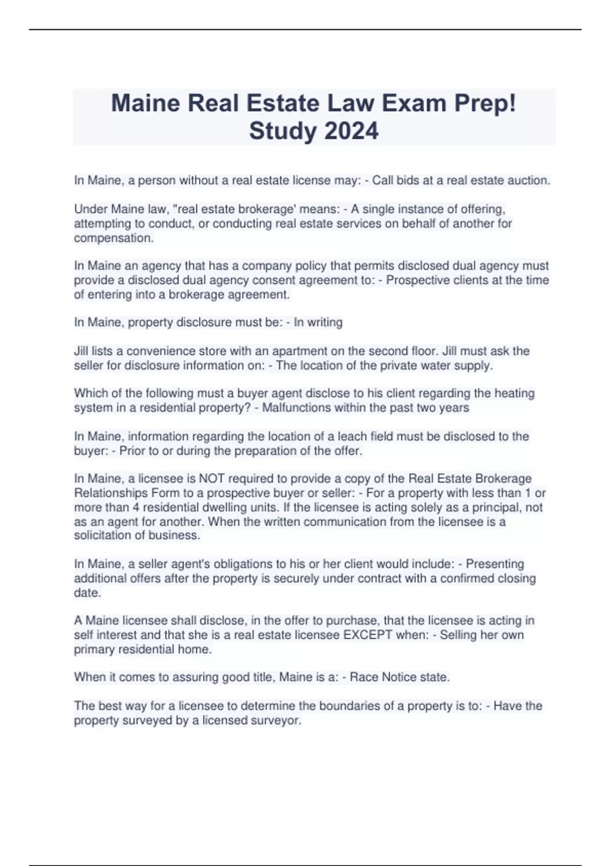 Maine Real Estate Law Exam Prep! Study 2024 Maine Real Estate Law