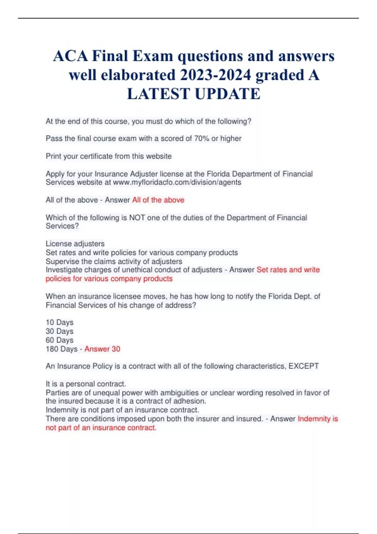 ACA Final Exam questions and answers well elaborated graded A LATEST ...