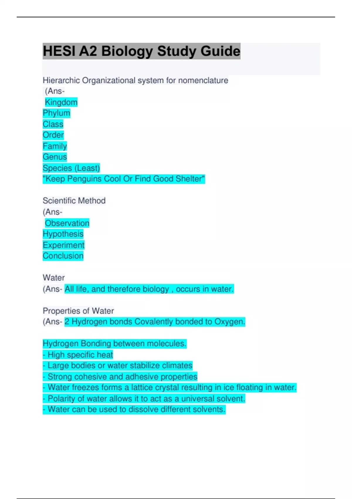 HESI A2 Biology Study Guide: Updated Guide Solution - HESI A2 Biology ...