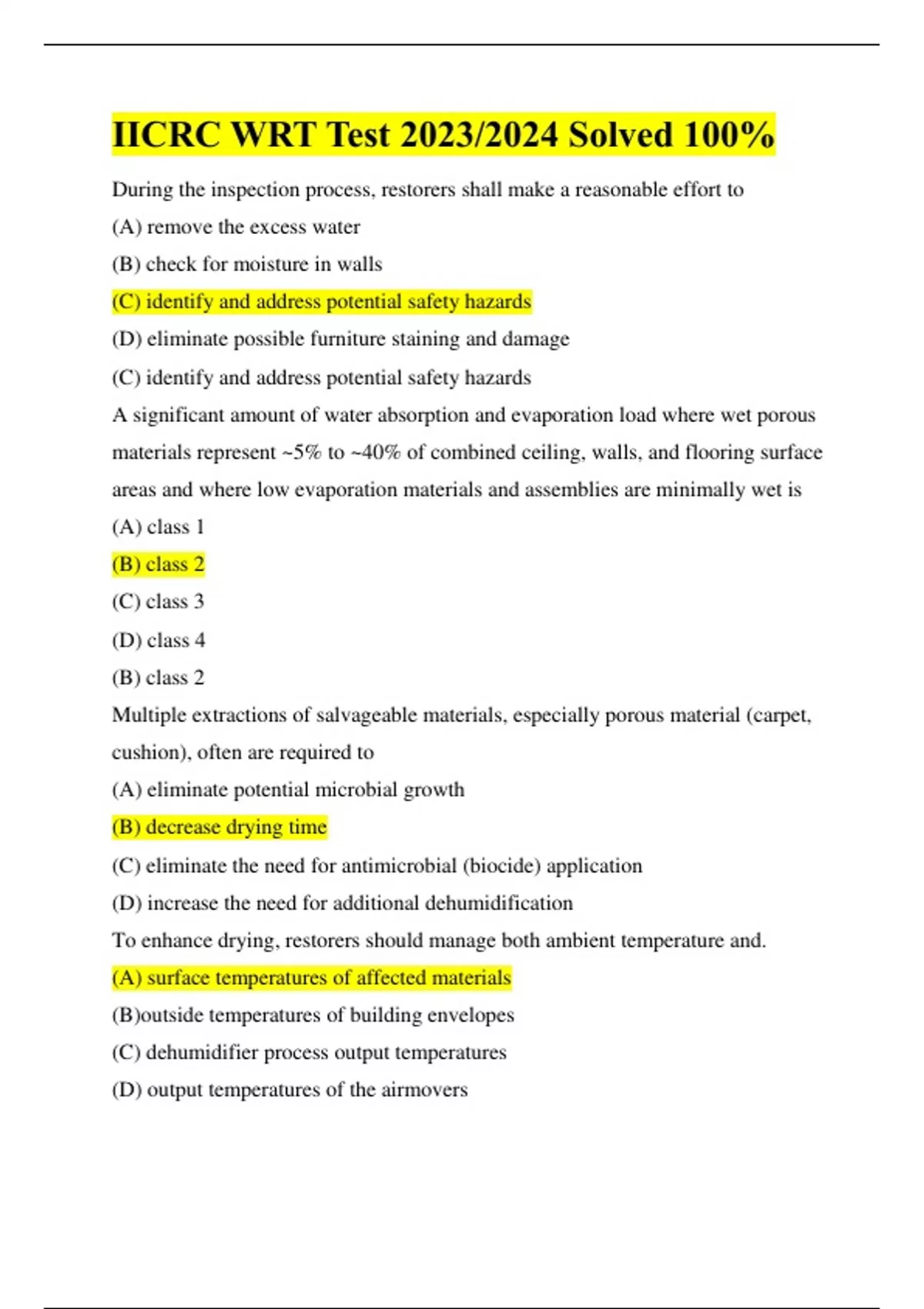 IICRC WRT Test 2023/2024 Solved 100 IICRC WRT Stuvia US