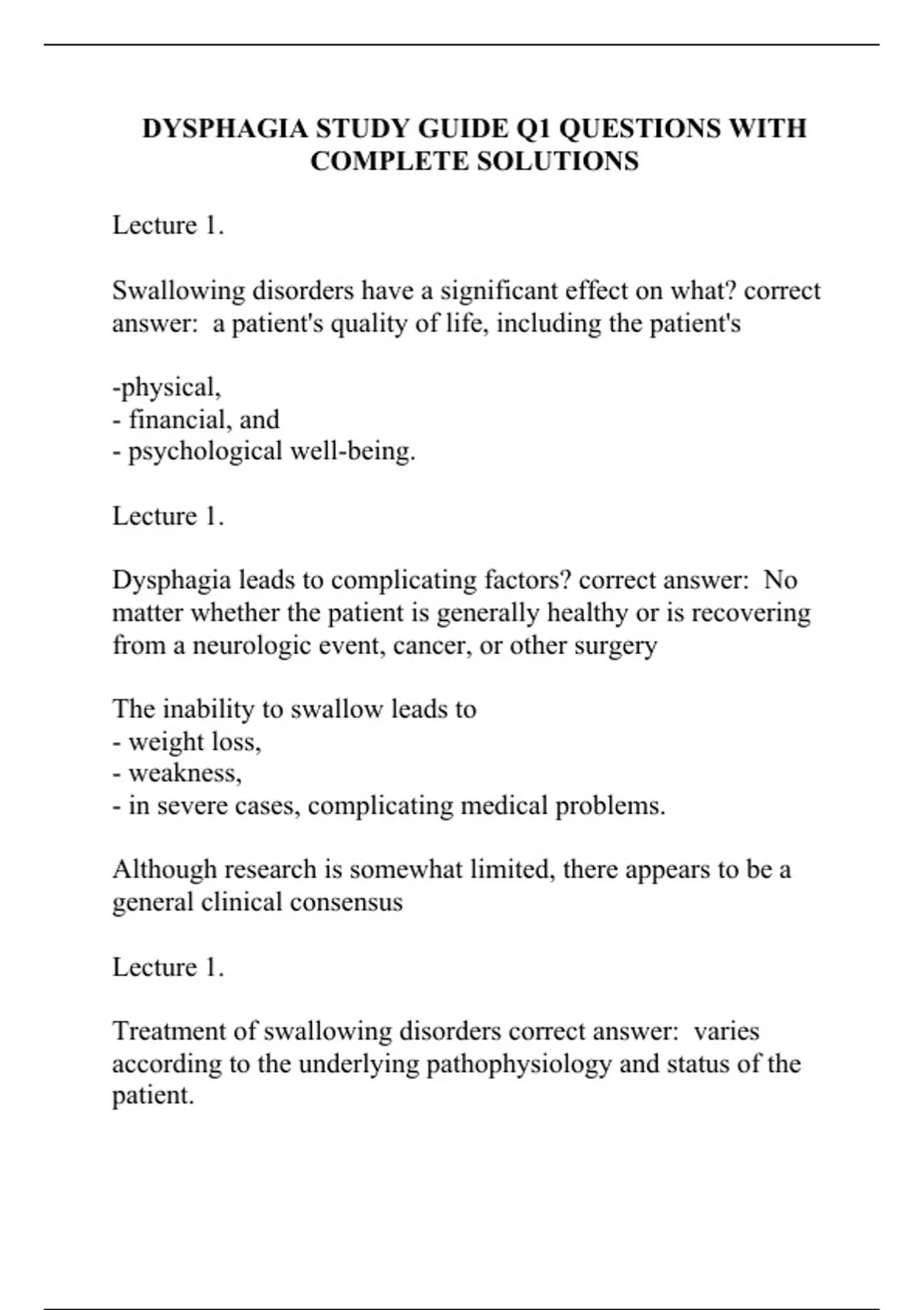 DYSPHAGIA STUDY GUIDE Q1 QUESTIONS WITH COMPLETE SOLUTIONS - DYSPHAGIA ...