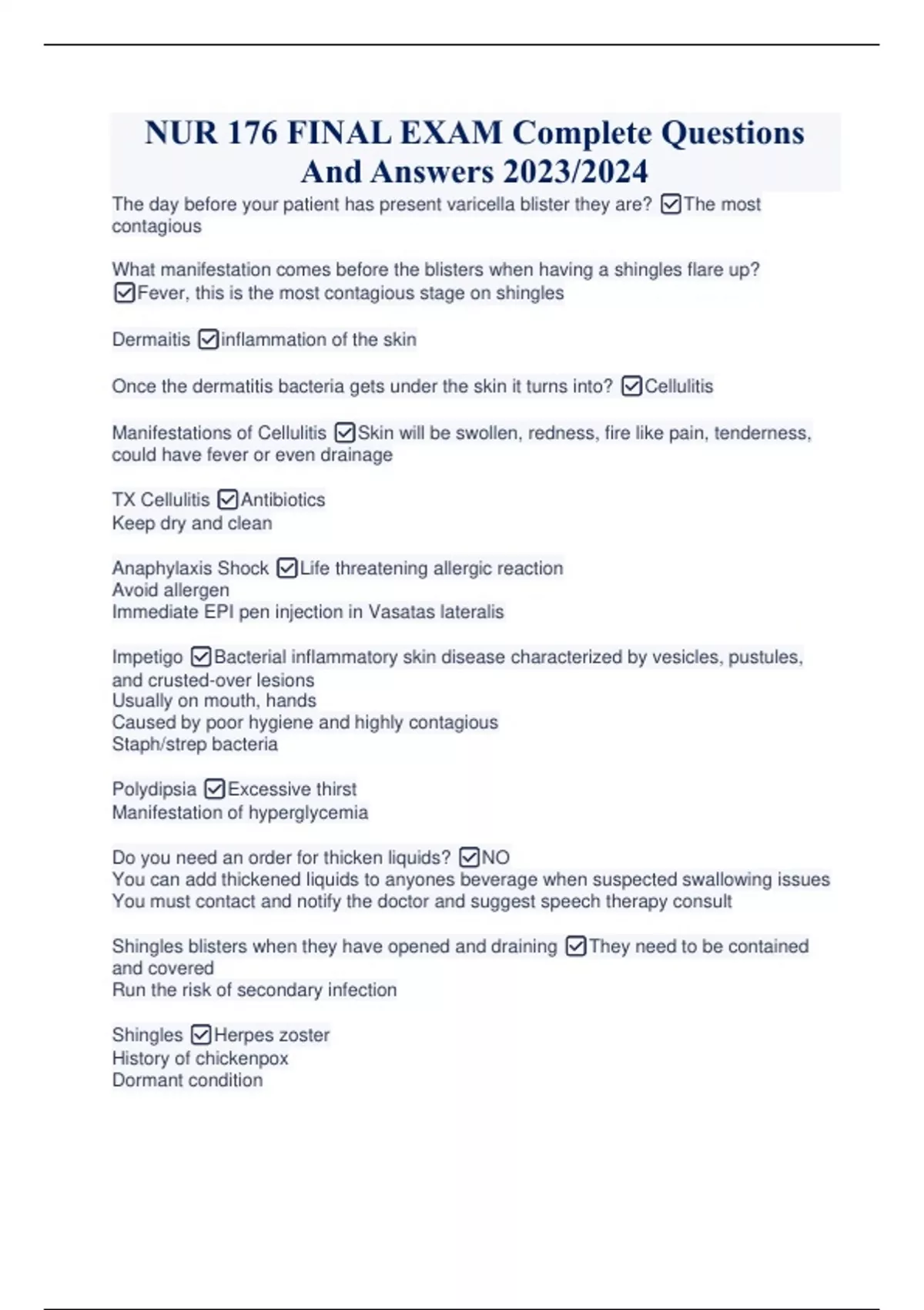 NUR 176 FINAL EXAM Complete Questions And Answers 2023/2024 - NUR 176 ...
