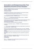 Innovation and Entrepreneurship Test Questions And All Correct Answers