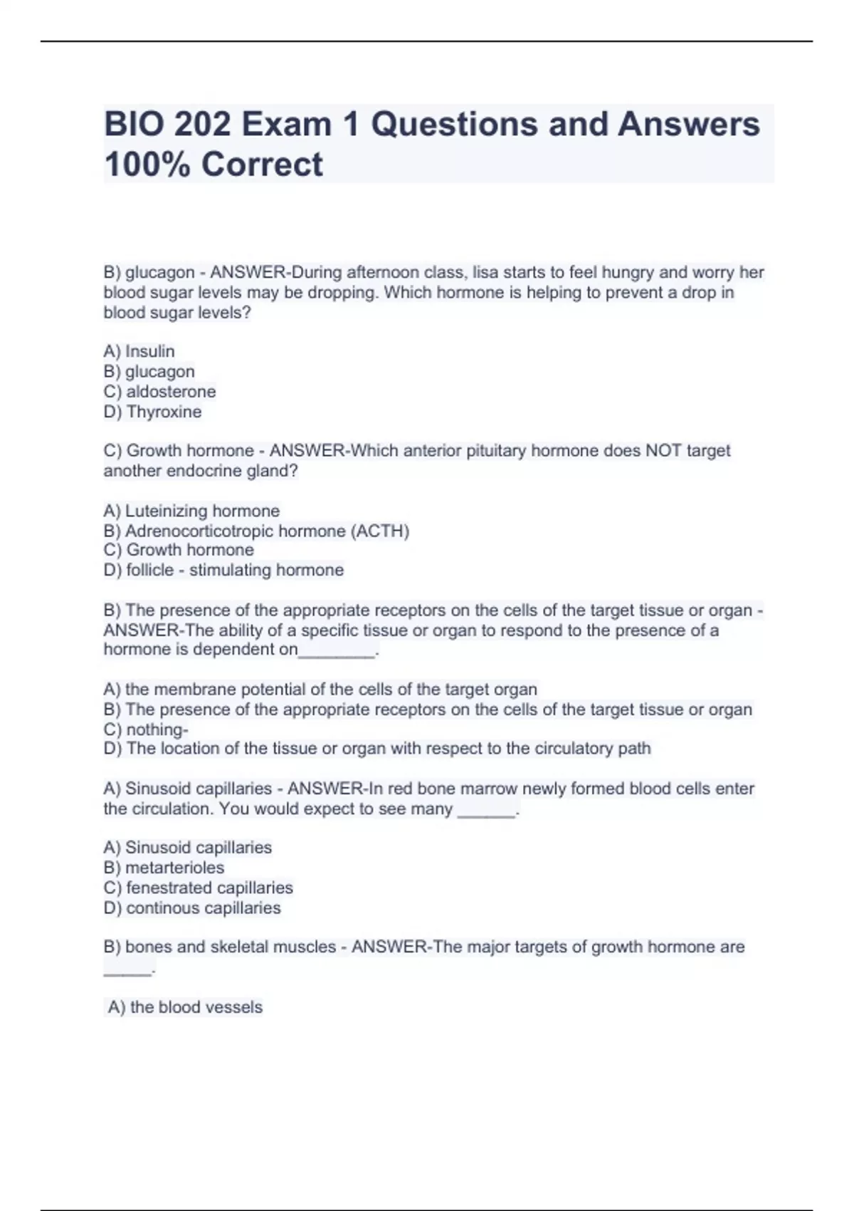 BIO 202 Exam 1 Questions and Answers 100% Correct - BIO 202 - Stuvia US
