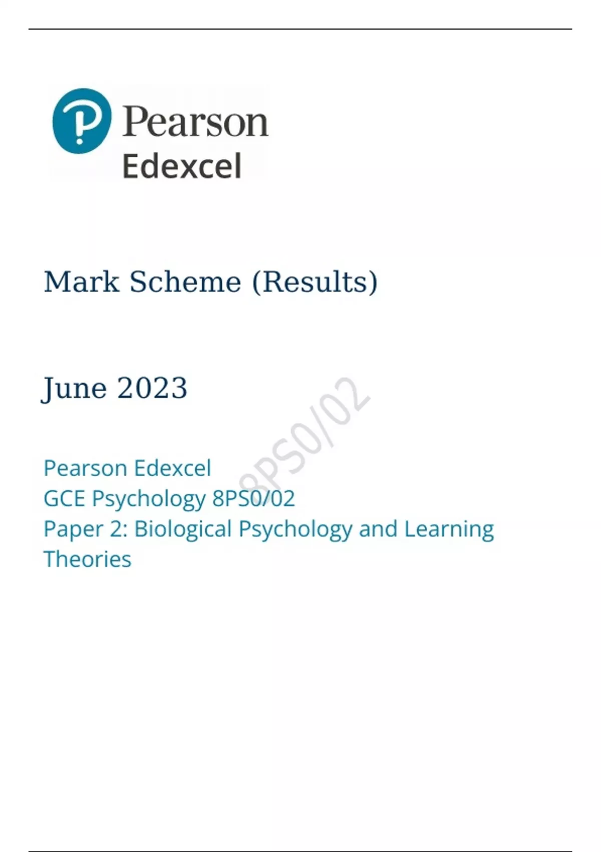 Pearson Edexcel GCE PSYCHOLOGY Advanced Subsidiary Paper 1 and 2 June ...