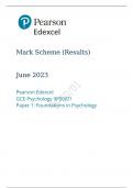 Pearson Edexcel GCE Psychology Paper 1 9PS0/01 Summer 2023 final mark scheme