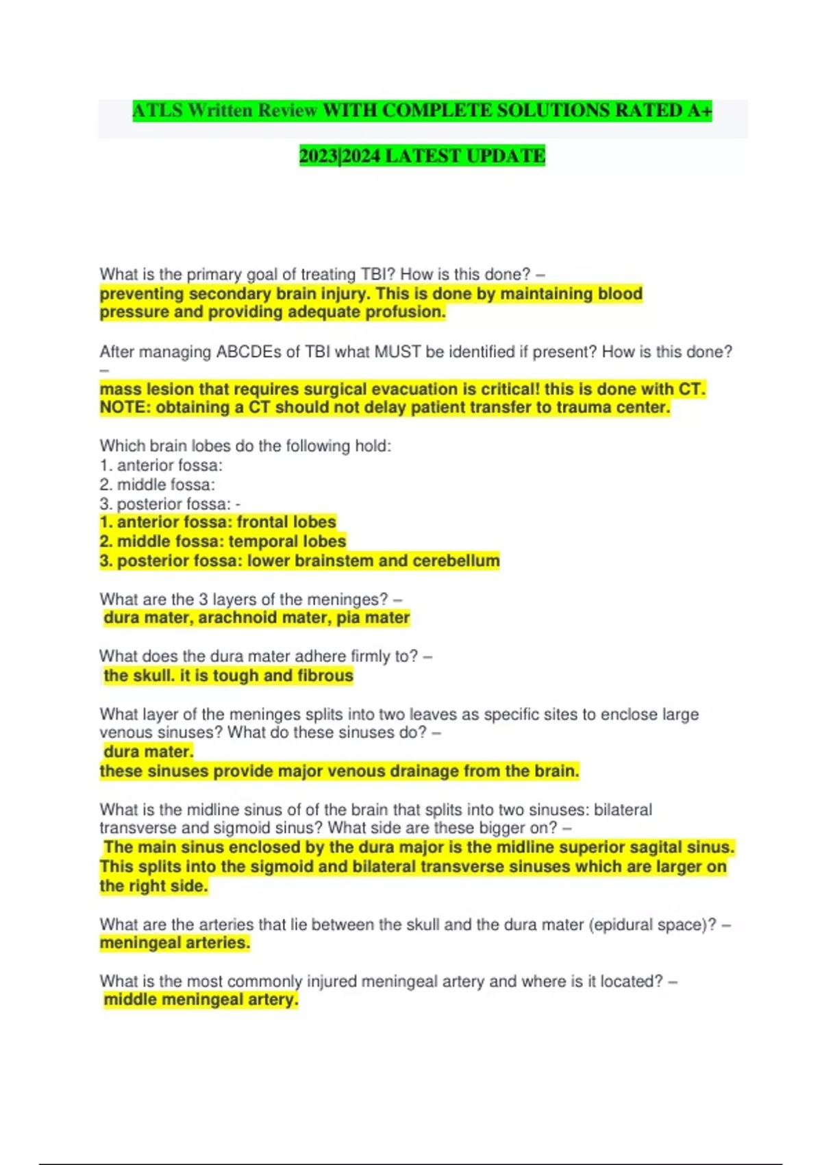 Atls Update ATLS Written Review WITH COMPLETE SOLUTIONS RATED A+ 2023|2024 LATEST ...