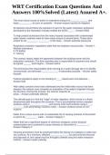 WRT Exam Review Questions and Answers &lpar;100&percnt;Verified&rpar; Solutions&comma; WRT Certification Exam Questions And Answers 100&percnt;Solved &lpar;Latest&rpar; Assured A &comma; WRT&colon; Restorative Drying 101 Study Guide Questions and Answers Latest Update & IICRC WRT Test Exam 2024 Questions &