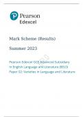 Pearson Edexcel GCE Advance Subsidiary In English Language and Literature Paper 2 Summer 2023  final mark scheme