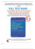 PSYCHOTHERAPY FOR THE ADVANCED PRACTICE PSYCHIATRIC NURSE 3RD EDITION BY WHEELER TEST BANK - Questions & Answers Explained ( Scored A+) - Updated 2023