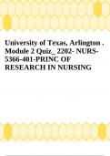 University of Texas, Arlington . Module 2 Quiz_ 2202- NURS- 5366-401-PRINC OF RESEARCH IN NURSING