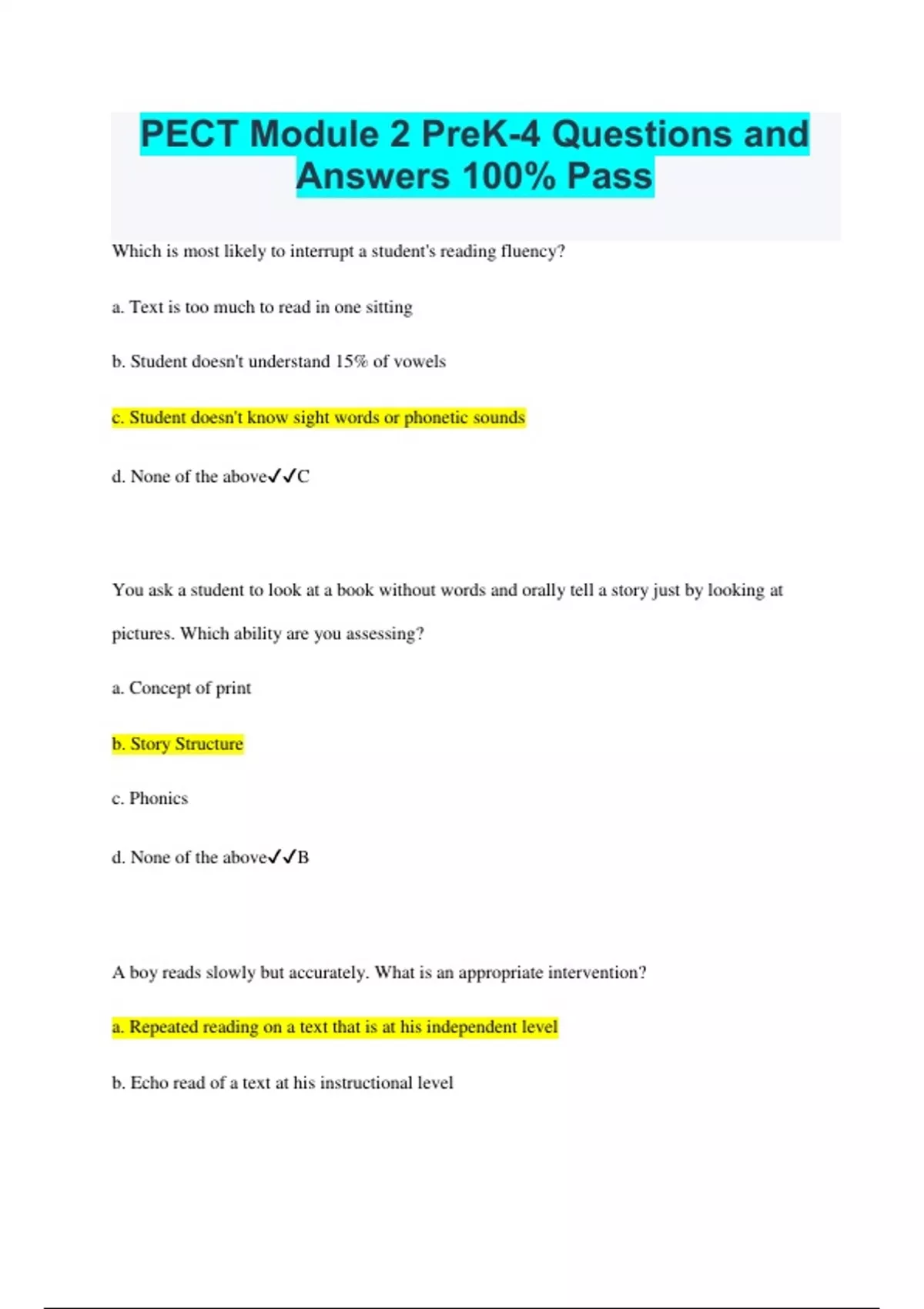 PECT Module 2 PreK-4 Questions and Answers 100% Pass - PECT module 1 ...