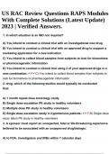 US RAC Review Questions RAPS Modules With Complete Solutions (Latest Update) 2023 | Verified Answers.