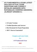 ATI FUNDAMENTALS EXAM LATEST 2023-2024 ACTUAL EXAM QUESTIONS AND CORRECT DETAILED ANSWERS WITH RATIONALES (VERIFIED ANSWERS) |ALREADY GRADED A+ • 21 Latest Versions • Verified Questions and Answers • Best Document for Exam Preparation • 100 % Success Guar