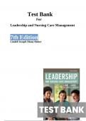 Test Bank For Leadership and Nursing Care Management, 7th Edition By Diane Huber, M. Lindell Joseph Chapter 1-26