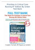 Priorities In Critical Care Nursing 8th Edition By Urden Test Bank - (Graded A+) Q&A Explained Best 2023